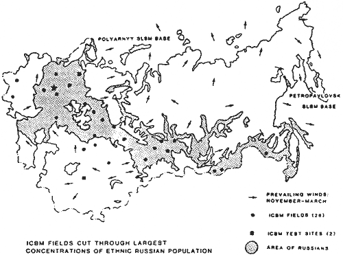 Карта из статьи Г. Гертнера. Заштрихованы "территории русских"; стрелки указывают преобладающие направления ветра