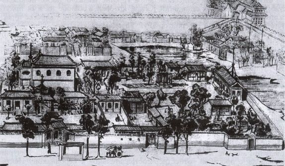 Вид северного подворья Русской духовной миссии в Пекине, 1850 г.
