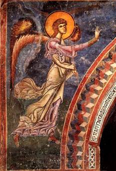 Архангел Гавриил. 1191 г. Фреска на триумфальной арке церкви св. Георгия в Курбинове.