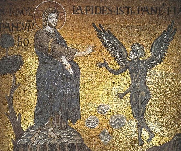 Искушение Христа в пустыне. Византийская мозаика собора в Монреале, Сицилия. 1180-е гг.