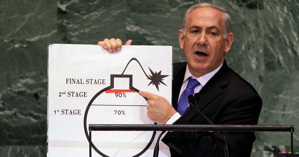 Израильское лобби заставит Америку развязать войну с Ираном. Биньямин Нетаньяху демонстрирует