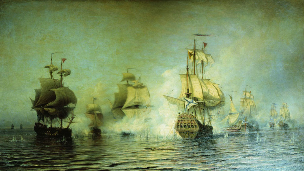 Эзельский бой 1719. Картина А.П. Боголюбова, 1866