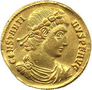 Золотая монета. 330 г. Константин