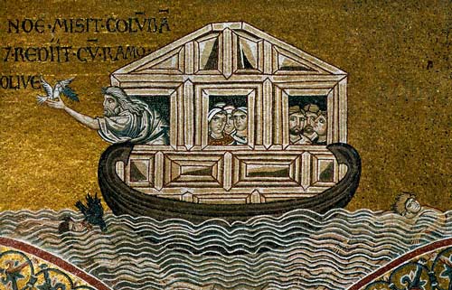 Ной выпускает голубя из ковчега. Фрагмент. Мозаика собора в г. Монреале, Италия, 1180-е гг.